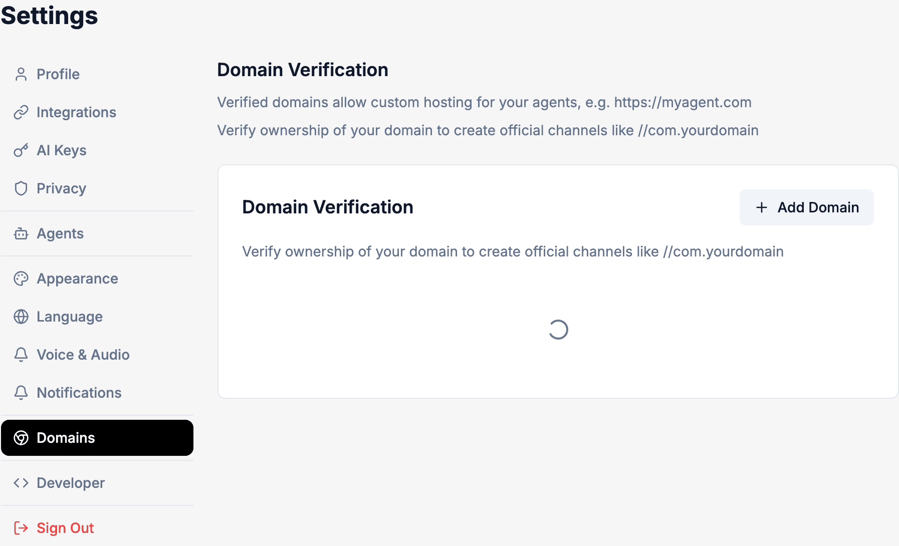 Custom domains settings